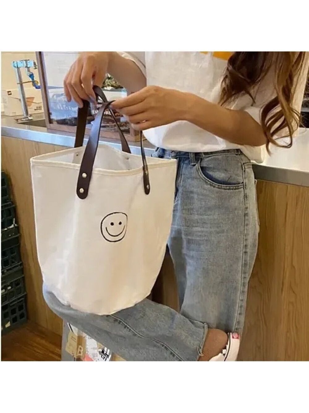Canvas Smiling Face Tote - Picture 7 of 8